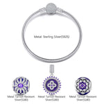 Sterling Silver Flowers in Full Bloom Charms Bracelet Set With Enamel In White Gold Plated (Includes bracelet and all charms shown)