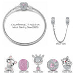 Sterling Silver Kitten and Reindeer Animals Charms Bracelet Set With Enamel In White Gold Plated - Heartful Hugs Collection (Includes bracelet and all charms shown)