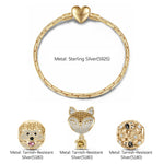 Sterling Silver Little Fox and Hedgehog Animals Charms Bracelet Set In 14K Gold Plated - Heartful Hugs Collection (Includes bracelet and all charms shown)