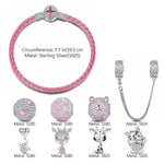 Sterling Silver My Lucky Treasures Animals Charms Bracelet Set With Enamel In White Gold Plated (Includes bracelet and all charms shown)