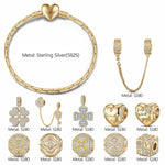 Sterling Silver May Love Luck and Happiness Charms Bracelet Set In 14K Gold Plated (Includes bracelet and all charms shown)
