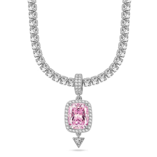 gon- Sterling Silver Tennis Chain Metropolitan Muse Charms Necklace Set In White Gold Plated