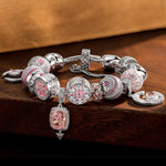 Sterling Silver Riverside Romance Charms Bracelet Set With Enamel In White Gold Plated (Includes bracelet and all charms shown)