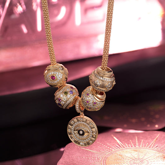 gona- Sterling Silver Luck and Protection Charms Necklace Set In 14K Gold Plated