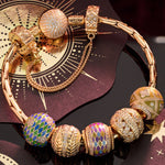 Sterling Silver Early Spring Charms Bracelet Set With Enamel In 14K Gold Plated (Includes bracelet and all charms shown)