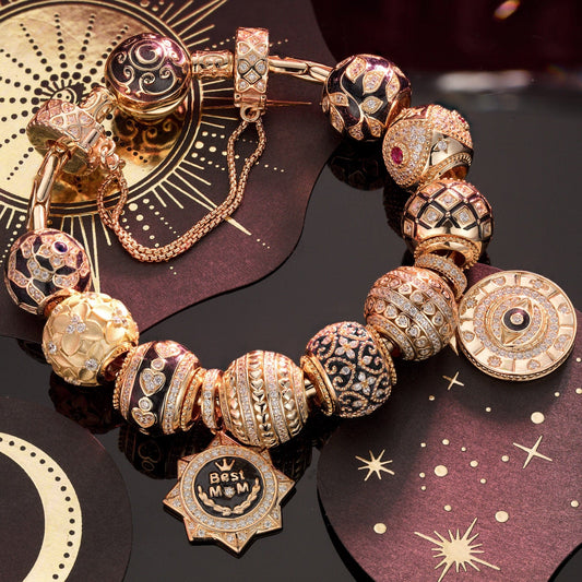 gona- Sterling Silver The Enchanted Garden Charms Bracelet Set With Enamel In 14K Gold Plated (Includes bracelet and all charms shown)