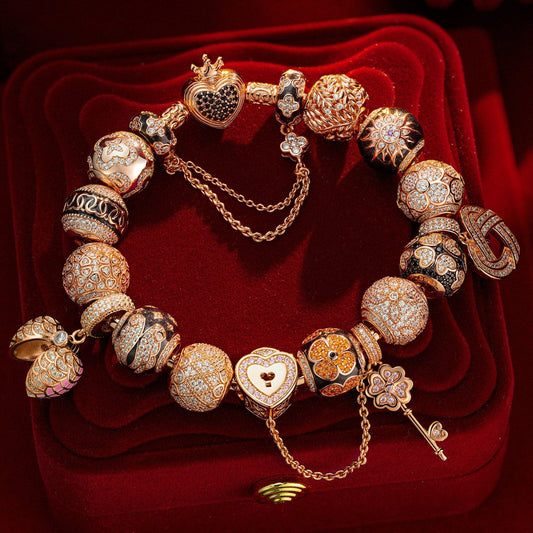 gona- Sterling Silver Heartfelt Wishes Charms Bracelet Set With Enamel In Rose Gold Plated (Includes bracelet and all charms shown)