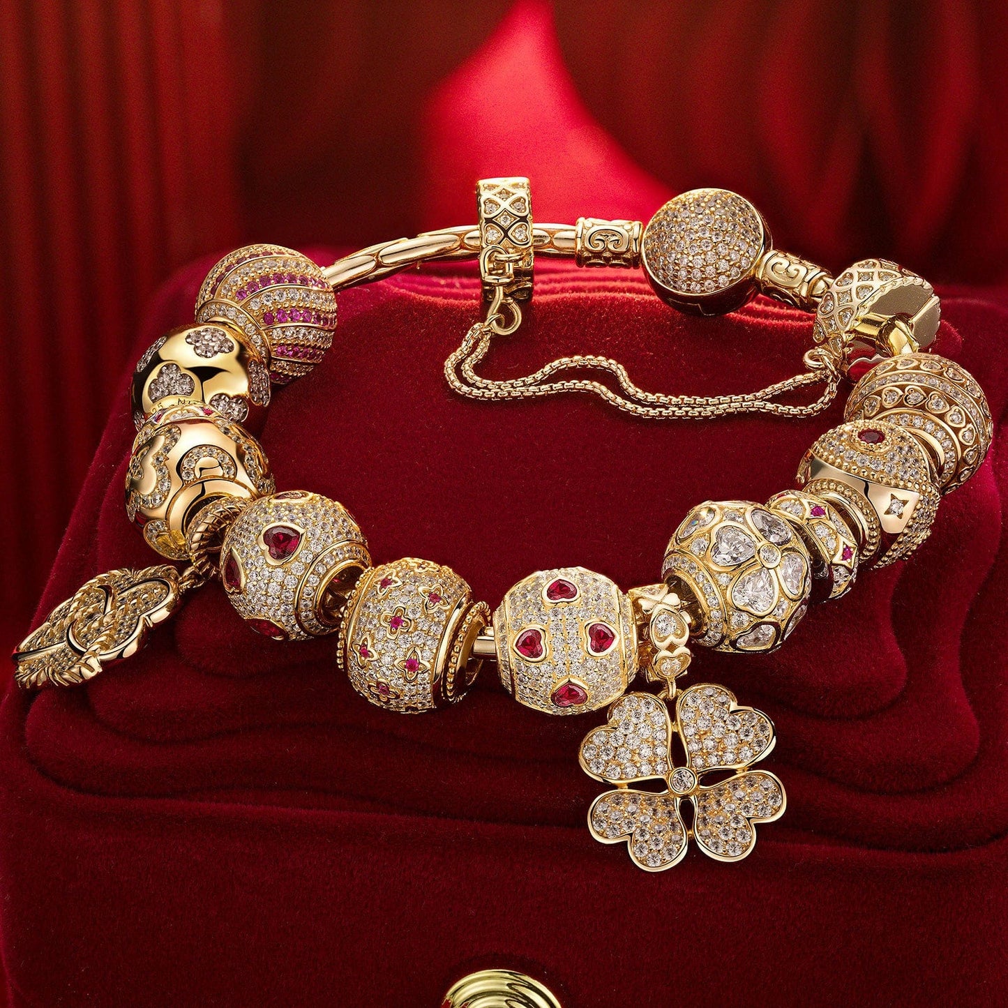 Sterling Silver Heart's Desire Charms Bracelet Set In 14K Gold Plated (Includes bracelet and all charms shown)