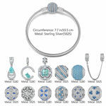 Sterling Silver Art Gallery Stroll Charms Bracelet Set In White Gold Plated (Includes bracelet and all charms shown)