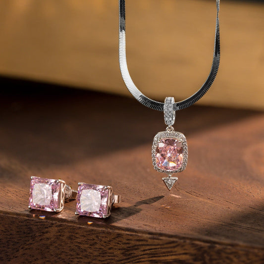 gona- Necklace and Earrings Set: Metropolitan Muse Sterling Silver Necklace and Tarnish-resistant Silver Earrings with Sterling Silver Ear Post In White Gold Plated