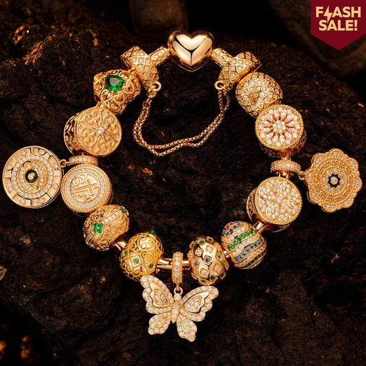 gona- Sterling Silver Easter Egg of Grace Charms Bracelet Set With Enamel In 14K Gold Plated (Includes bracelet and all charms shown)