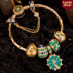 Sterling Silver Brilliance in Blue-Green Charms Bracelet Set With Enamel In 14K Gold Plated (Includes bracelet and all charms shown)