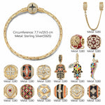 Sterling Silver Easter Blooming Charms Bracelet Set With Enamel In 14K Gold Plated (Includes bracelet and all charms shown)