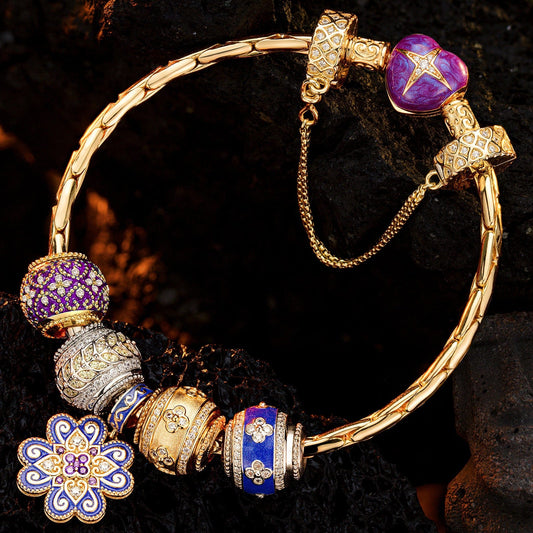 gona- Sterling Silver Fortunate Turns Charms Bracelet Set With Enamel, Featuring Dual Plating in 14K Gold and White Gold (Includes bracelet and all charms shown)