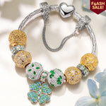 Sterling Silver Clover Cascade Charms Bracelet Set In White Gold Plated (Includes bracelet and all charms shown)