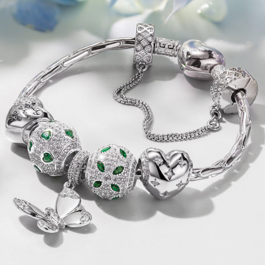 gona- Sterling Silver Wings of Hope Butterfly Charms Bracelet Set In White Gold Plated (Includes bracelet and all charms shown)