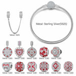 Sterling Silver Eternal Grace Charms Bracelet Set With Enamel In White Gold Plated (Includes bracelet and all charms shown)