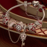 Sterling Silver Love and Light Charms Bracelet Set With Enamel In White Gold Plated (Includes bracelet and all charms shown)