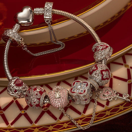 gona- Sterling Silver Love and Light Charms Bracelet Set With Enamel In White Gold Plated (Includes bracelet and all charms shown)