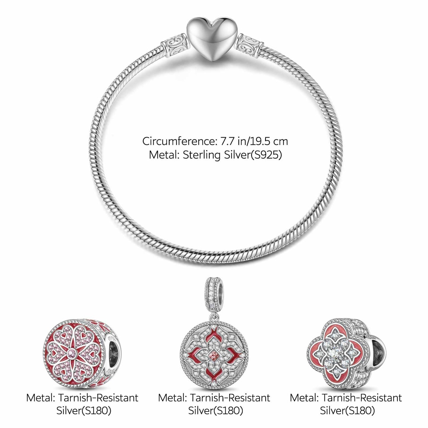 Sterling Silver Bright Blessings Charms Bracelet Set With Enamel In White Gold Plated (Includes bracelet and all charms shown)