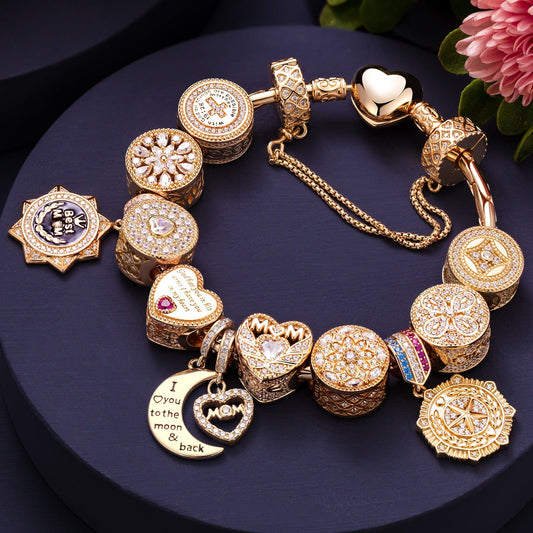 gona- Sterling Silver Tender Love Charms Bracelet Set With Enamel In 14K Gold Plated (Includes bracelet and all charms shown)