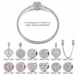 Sterling Silver Love Blossom Charms Bracelet Set In White Gold Plated (Includes bracelet and all charms shown)