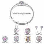 Sterling Silver Motherly Love Eternal Charms Bracelet Set With Enamel In White Gold Plated (Includes bracelet and all charms shown)
