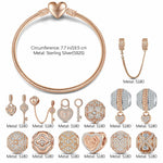 Sterling Silver Rose in the Heart Charms Bracelet Set In Rose Gold Plated (Includes bracelet and all charms shown)