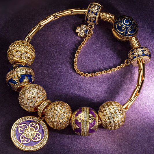 gon- Sterling Silver Iris of Love Charms Bracelet Set With Enamel In 14K Gold Plated (Includes bracelet and all charms shown)