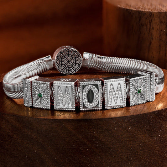 gona- Sterling Silver My Guiding Star Rectangular Charms Bracelet Set In White Gold Plated (Includes bracelet and all charms shown)