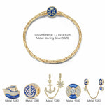 Sterling Silver Seafaring Journey Charms Bracelet Set With Enamel In 14K Gold Plated (Includes bracelet and all charms shown)