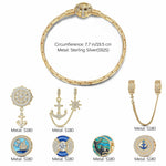 Sterling Silver Ocean Adventure Charms Bracelet Set With Enamel In 14K Gold Plated (Includes bracelet and all charms shown)