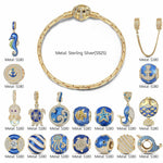 Sterling Silver Exploring the Underwater World Charms Bracelet Set With Enamel In 14K Gold Plated (Includes bracelet and all charms shown)