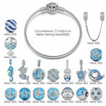 Sterling Silver Exploring the Underwater World Charms Bracelet Set With Enamel In White Gold Plated (Includes bracelet and all charms shown)