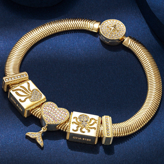 gona- Sterling Silver Mermaid's Temptation Rectangular Charms Bracelet Set In 14K Gold Plated (Includes bracelet and all charms shown)
