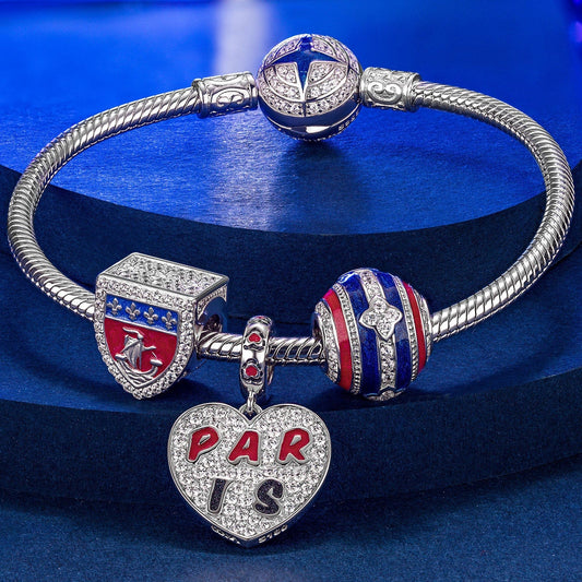 gona- Sterling Silver Romance Magic Charms Bracelet Set With Enamel In White Gold Plated (Includes bracelet and all charms shown)