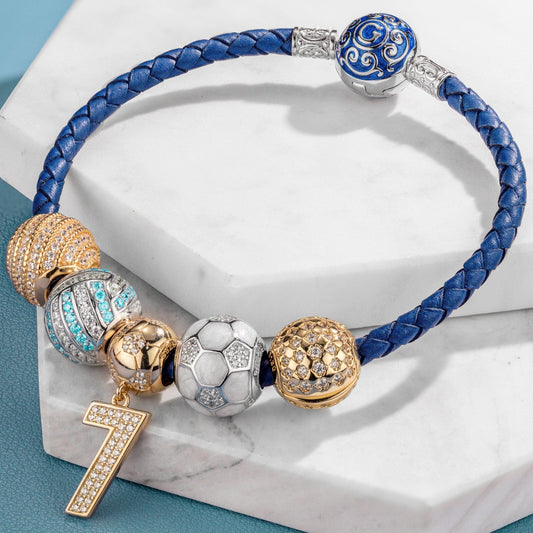 gona- Sterling Silver Soccer Legend Charms Bracelet Set With Enamel, Featuring Dual Plating in 14K Gold and White Gold (Includes bracelet and all charms shown)
