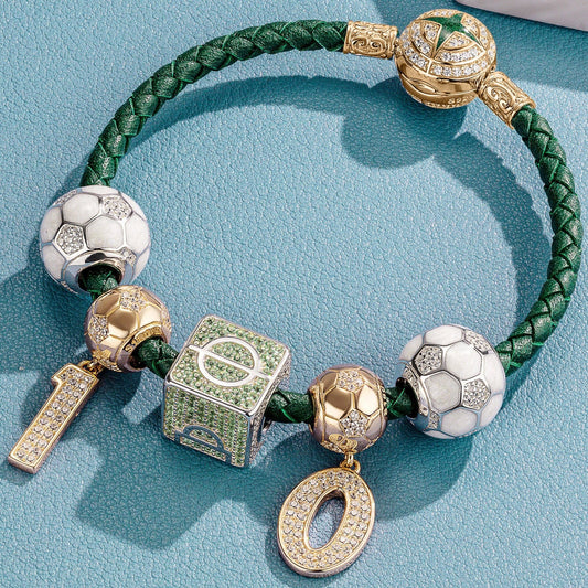 gona- Sterling Silver Soccer King Charms Bracelet Set With Enamel, Featuring Dual Plating in 14K Gold and White Gold (Includes bracelet and all charms shown)
