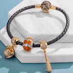 Sterling Silver Awesome Baseball Charms Bracelet Set With Enamel, Featuring Dual Plating in 14K Gold and White Gold (Includes bracelet and all charms shown)