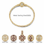 Sterling Silver Stained Window Charms Bracelet Set With Enamel In 14K Gold Plated (Includes bracelet and all charms shown)