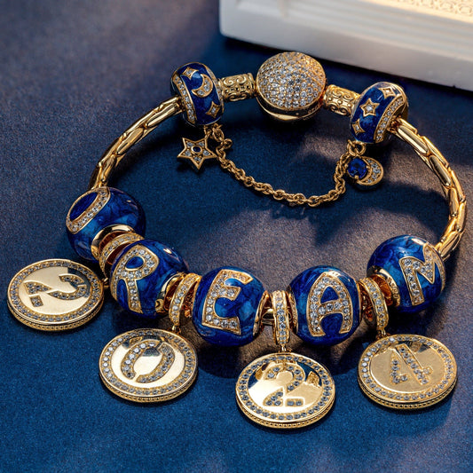 gona- Sterling Silver Dreams' Beginnings Charms Bracelet Set With Enamel In 14K Gold Plated (Includes bracelet and all charms shown)