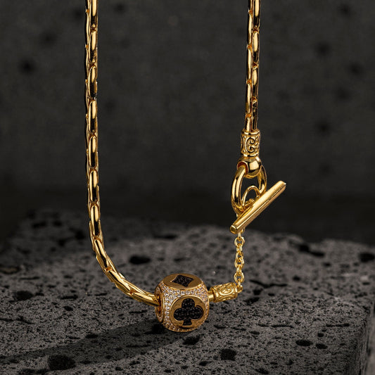 gon- Sterling Silver Fateful Cards Charms Necklace Set In 14K Gold Plated