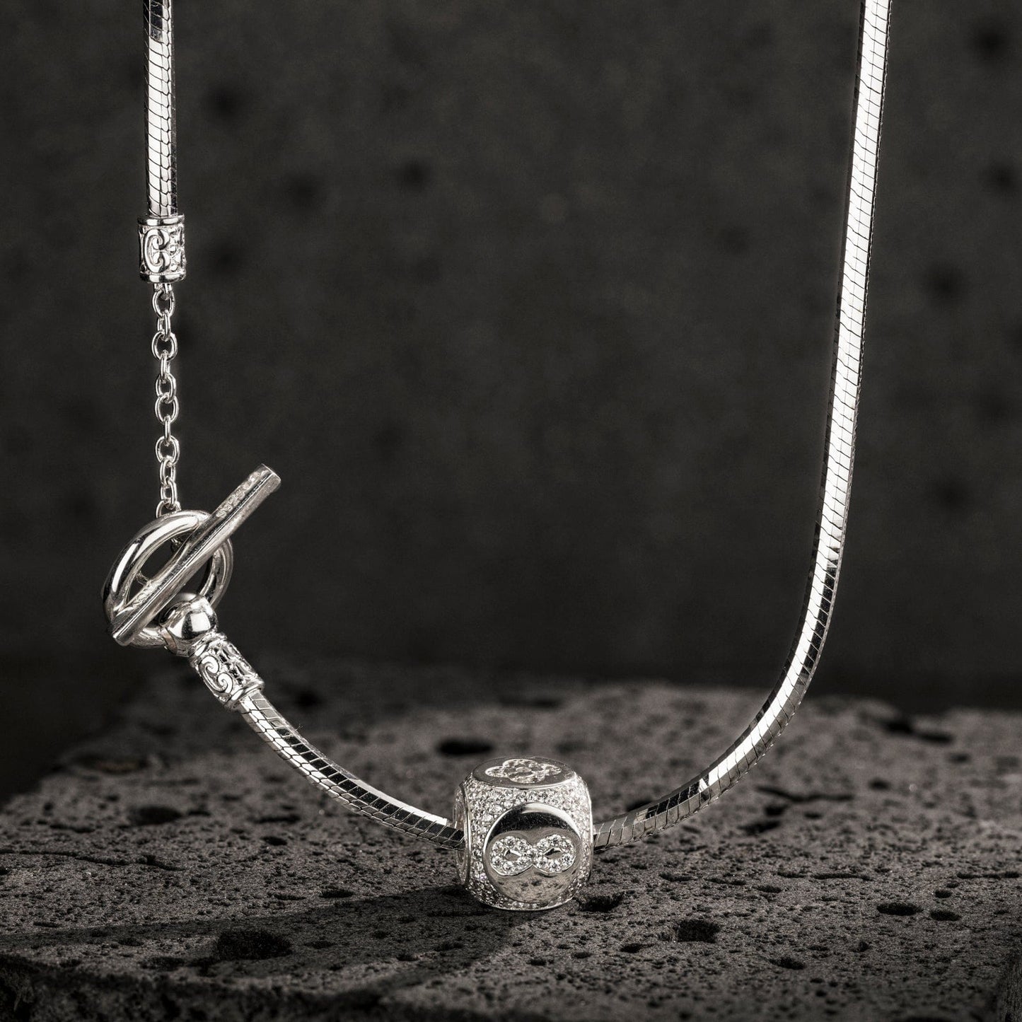 Sterling Silver Infinite Fortune Charms Necklace Set In White Gold Plated