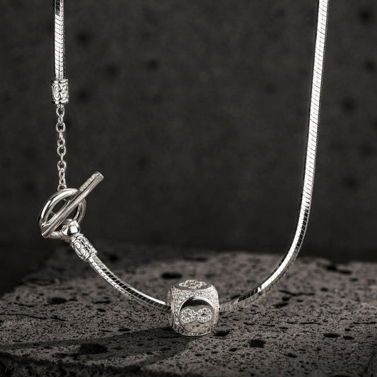 gon- Sterling Silver Infinite Fortune Charms Necklace Set In White Gold Plated