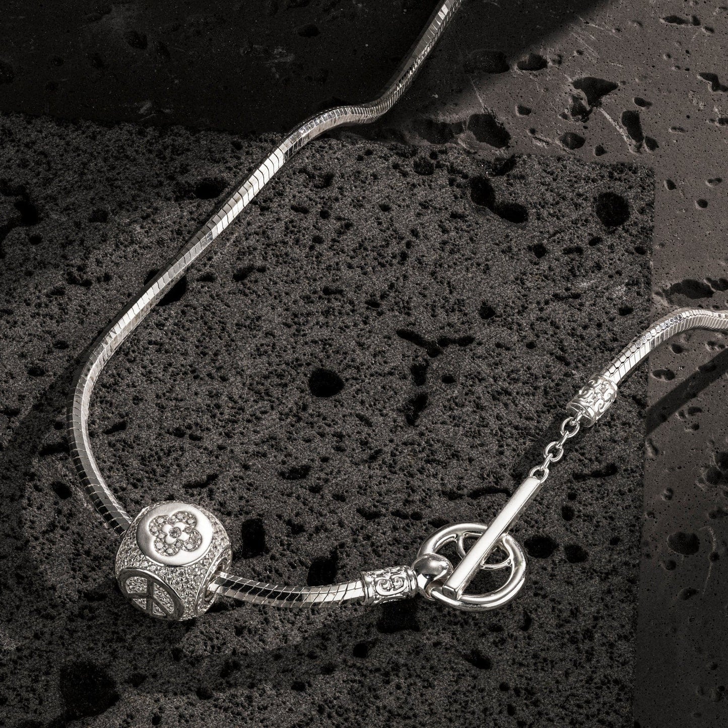 Sterling Silver Infinite Fortune Charms Necklace Set In White Gold Plated
