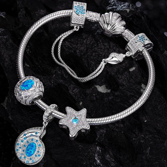gona- Sterling Silver Starlit Treasures Moonstone Charms Bracelet Set In White Gold Plated (Includes bracelet and all charms shown)