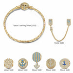 Sterling Silver Adventure's Anchor Charms Bracelet Set With Enamel In 14K Gold Plated (Includes bracelet and all charms shown)