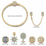 Sterling Silver Anchor of Wisdom Charms Bracelet Set With Enamel In 14K Gold Plated (Includes bracelet and all charms shown)