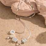 Sterling Silver Oceanic Exploration Rectangular Charms Necklace Set In White Gold Plated