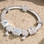 Sterling Silver Oceanic Exploration Rectangular Charms Bracelet Set In White Gold Plated (Includes bracelet and all charms shown)